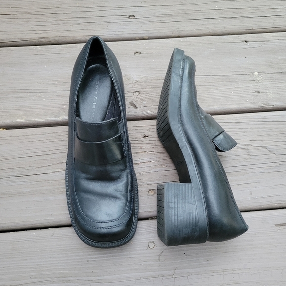 Vintage 90s y2k Bratz Black Leather Oxford Chunky Heel Preppy Academia Loafers 7 - Picture 1 of 8